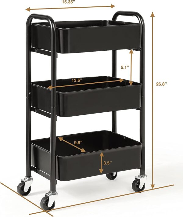 SunnyPoint 3-Tier Delicate Compact Rolling Metal Storage Organizer - Mobile Utility Cart Kitchen/Under Desk Cart with Caster Wheels (Turq, Compact (15.5" X 26.8" X 10.27")) - Image 3