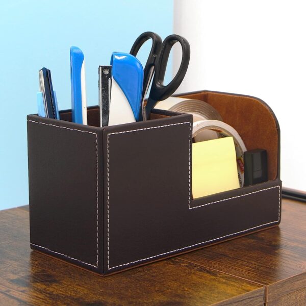 TooCust Leather Office Desk Organizer with Drawer, Multi-function Office Supplies for Desk Top Organizer,Black Mens Desk Accessories,Teacher Desk Organizer for Pen Pencil Holders and Organizers - Image 5