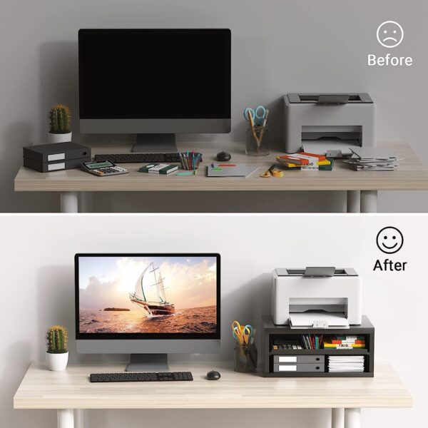 AMERIERGO Printer Stand, Desktop Printer Stand, Printer Stand with Storage, Desktop Stand for Printer with Anti - Skid Pads, Desk Organizer for Office & Home, Black - Image 8