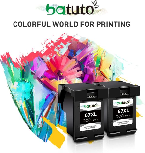 batuto Remanufactured hp 67 Ink cartridges Black/Color Combo Pack for DeskJet 2700 2755 2755e Envy 6000 6400 6455 6458e 6055e DeskJet Plus 4100 4155e with 67xl hp Printer Ink (2 Black Pack) - Image 6