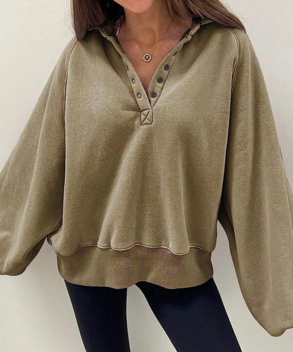Trendy Queen Womens Sweatshirt Fall Clothes 2022 Lantern Sleeve Drop Shoulder Pullover Hoodies Button Fashion Y2K Outfits - Image 5