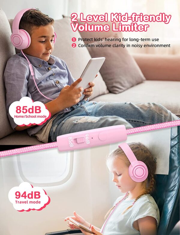 FIUPIA Kids Headphones with Microphone for School, Volume Limit 85/94dB, Stereo Sound, Over-Ear Kids Headphones for Girls Boys, Foldable Kids Headphones Wired for School/Travel/iPad/Fire Tablet - Image 5