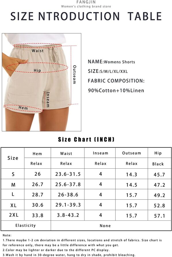FANGJIN Womens Shorts Summer Casual Drawstring Elastic Waist Shorts Cotton Linen Hot Pant with Pockets Size S-XXL - Image 3