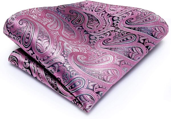Hi-Tie Silk Paisley Necktie and Pocket Square Cufflinks Set - Image 2