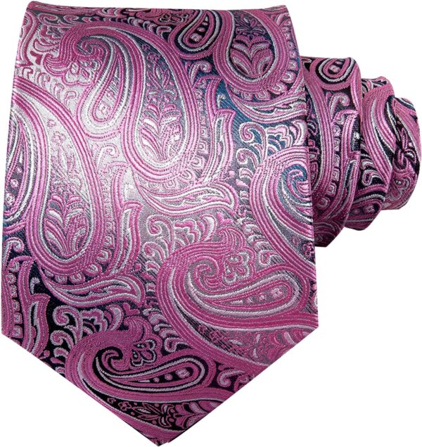 Hi-Tie Silk Paisley Necktie and Pocket Square Cufflinks Set - Image 3