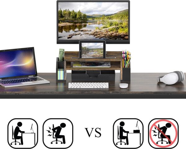 SimpleHouseware Desk Monitor Stand Riser with Adjustable Organizer Tray - Image 5