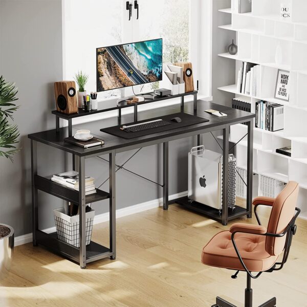 ODK 48 inch Computer Desk with Monitor Shelf and Storage Shelves, Writing Desk, Study Table with CPU Stand & Reversible Shelves, White - Image 4