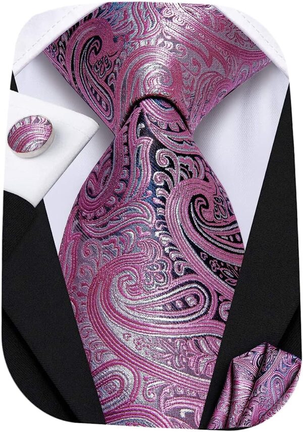 Hi-Tie Silk Paisley Necktie and Pocket Square Cufflinks Set - Image 6