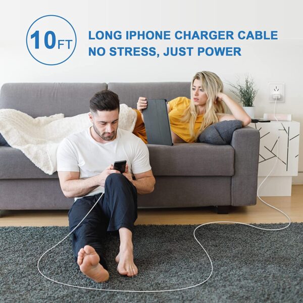 iPhone Charger 10 FT, 3 Pack [Apple MFi Certified] PD 20W USB C iPhone Charger Fast Charging Block with 10FT Long Type C to Lightning Cable Compatible for iPhone 14 13 12 11 Pro Max XS XR X 8 iPad - Image 4