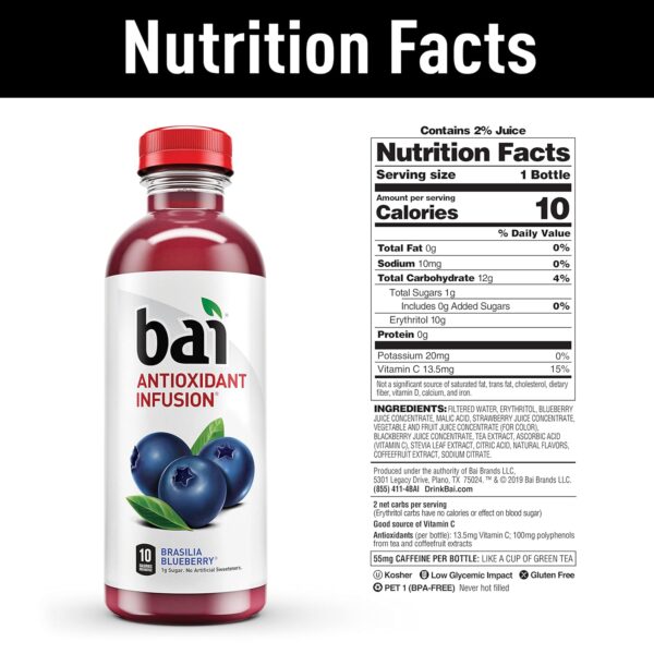 Bai Flavored Water, Safari Variety Pack, Antioxidant Infused Drinks, 18 Fluid Ounce Bottles, 12 Count, 3 Each of Brasilia Blueberry, Costa Rica Clementine, Malawi Mango, Zambia Bing Cherry,18 Fl Oz (Pack of 12) - Image 5