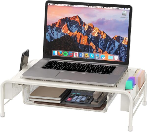 SimpleHouseware Metal Desk Monitor Stand Riser with Organizer Drawer - Image 3
