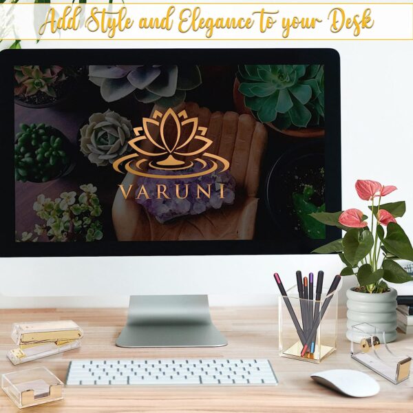 Varuni- Gold Desk Accessories- Office Accessories -Gift Set- Heavy Duty Stapler, Pen Organizer, Tape Dispenser Desk, Clear Sticky Notes- Including Clear Tape and 1000 Staples- Acrylic Desk - Image 5