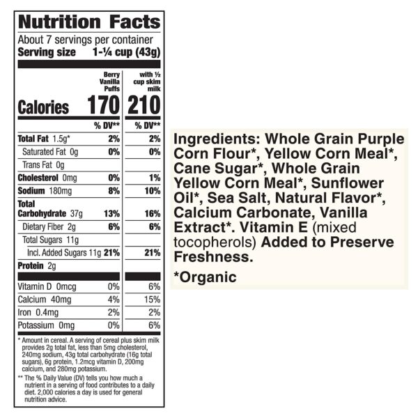 Cascadian Farm Organic Berry Vanilla Puffs Cereal， Gluten Free， 10.25 oz - Image 2