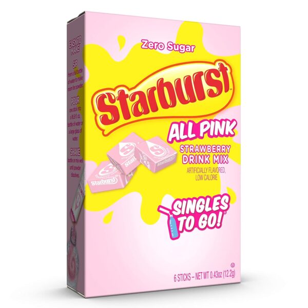 Starburst Singles To Go Powdered Drink Mix， All Pink Strawberry， 12 Boxes with 6 Packets Each - 72 Total Servings， Sugar-Free Drink Powder， Just Add Water， 6 Count (Pack of 12) - Image 2