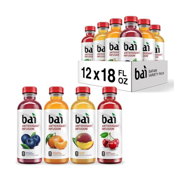 Bai Flavored Water, Safari Variety Pack, Antioxidant Infused Drinks, 18 Fluid Ounce Bottles, 12 Count, 3 Each of Brasilia Blueberry, Costa Rica Clementine, Malawi Mango, Zambia Bing Cherry,18 Fl Oz (Pack of 12) - Image 8
