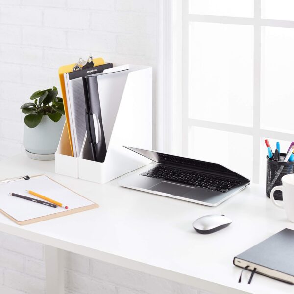 Amazon Basics Plastic Desk Organizer - Magazine Rack, White, 2-Pack - Image 2