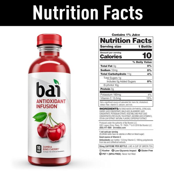 Bai Flavored Water, Safari Variety Pack, Antioxidant Infused Drinks, 18 Fluid Ounce Bottles, 12 Count, 3 Each of Brasilia Blueberry, Costa Rica Clementine, Malawi Mango, Zambia Bing Cherry,18 Fl Oz (Pack of 12) - Image 2