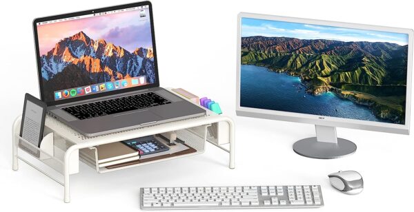 SimpleHouseware Metal Desk Monitor Stand Riser with Organizer Drawer - Image 2