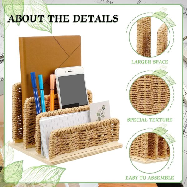 Woven Desk Mail Organizer Upright File Holders Vertical Mail Sorter Small Desk File Organizer Letter Paper Organizer Storage Office Desk Accessories Folder File Sorters for Desktop Home Office - Image 7