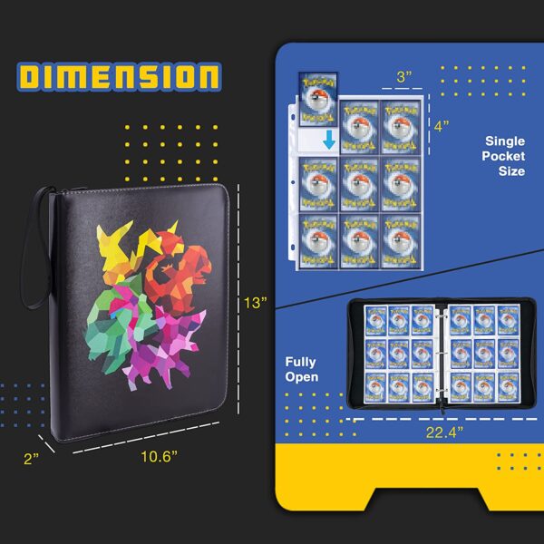 CLOVERCAT 9 Pocket Waterproof Trading Card Binder, Trading Album Display Holder, Expandable, 720 Double Sided Pocket Album, Compatible with Pokémon Cards, Yugioh, MTG and Other TCG - Image 5