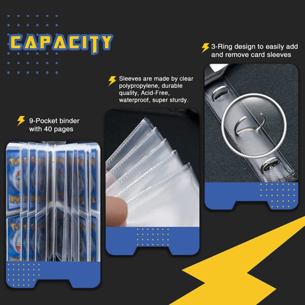 CLOVERCAT 9 Pocket Waterproof Trading Card Binder, Trading Album Display Holder, Expandable, 720 Double Sided Pocket Album, Compatible with Pokémon Cards, Yugioh, MTG and Other TCG - Image 7