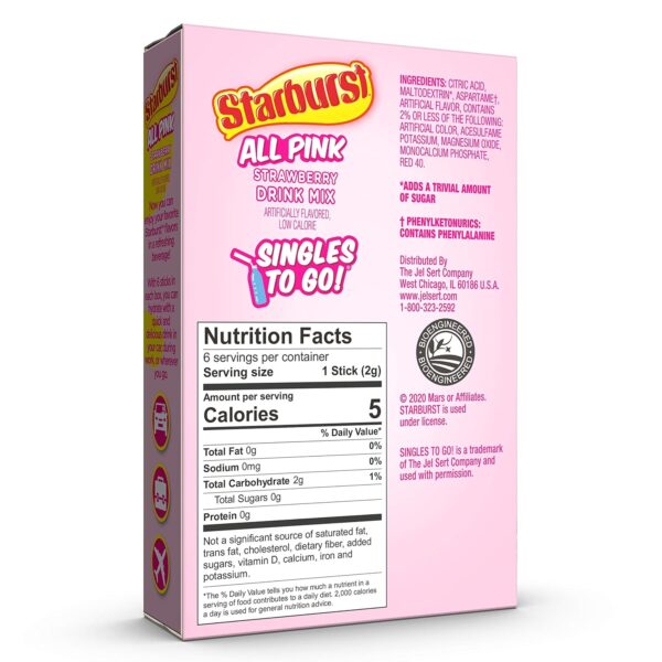Starburst Singles To Go Powdered Drink Mix， All Pink Strawberry， 12 Boxes with 6 Packets Each - 72 Total Servings， Sugar-Free Drink Powder， Just Add Water， 6 Count (Pack of 12) - Image 3