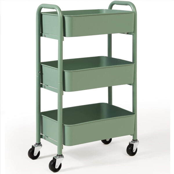 SunnyPoint 3-Tier Delicate Compact Rolling Metal Storage Organizer - Mobile Utility Cart Kitchen/Under Desk Cart with Caster Wheels (Turq, Compact (15.5" X 26.8" X 10.27"))