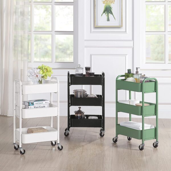 SunnyPoint 3-Tier Delicate Compact Rolling Metal Storage Organizer - Mobile Utility Cart Kitchen/Under Desk Cart with Caster Wheels (Turq, Compact (15.5" X 26.8" X 10.27")) - Image 6