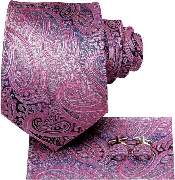Hi-Tie Silk Paisley Necktie and Pocket Square Cufflinks Set - Image 5