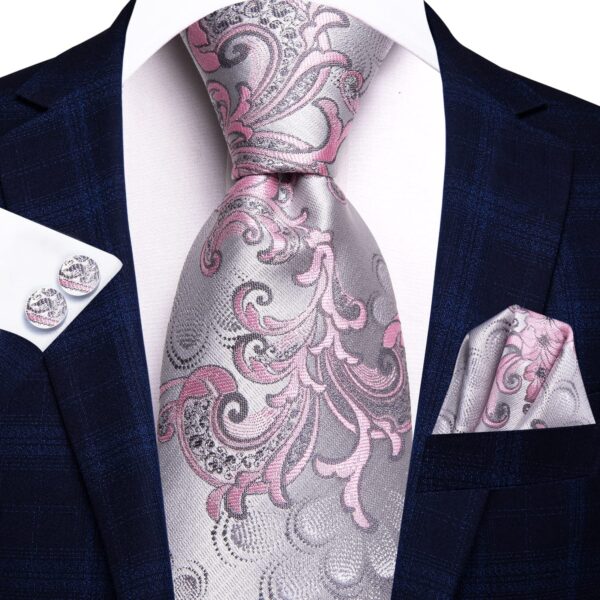 Hi-Tie Mens Plaid Ties Classic Necktie with Handkerchief Cufflinks Set - Image 4