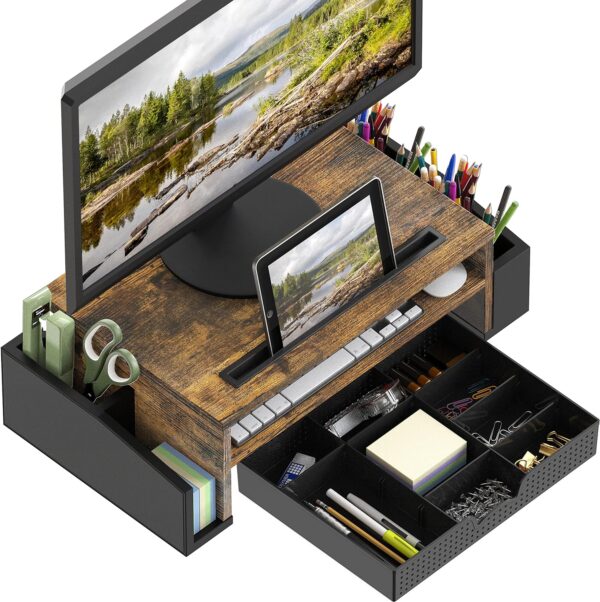 SimpleHouseware Desk Monitor Stand Riser with Adjustable Organizer Tray - Image 6