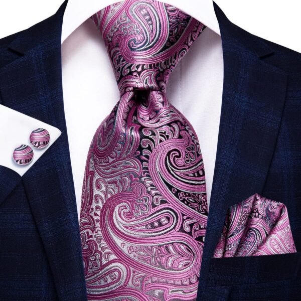 Hi-Tie Silk Paisley Necktie and Pocket Square Cufflinks Set - Image 4