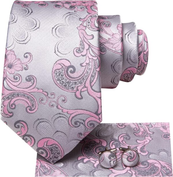 Hi-Tie Mens Plaid Ties Classic Necktie with Handkerchief Cufflinks Set - Image 3