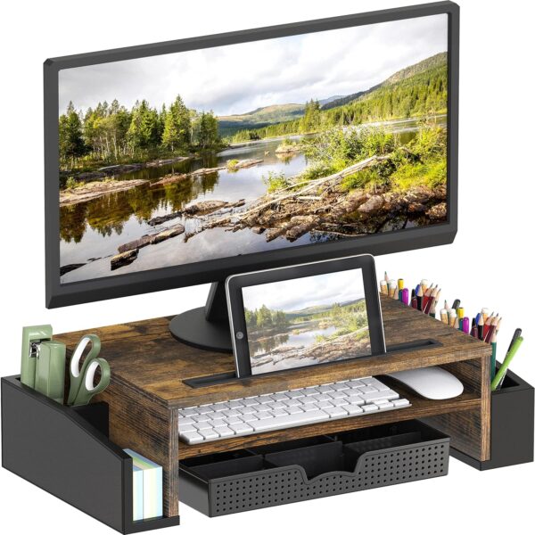SimpleHouseware Desk Monitor Stand Riser with Adjustable Organizer Tray - Image 7