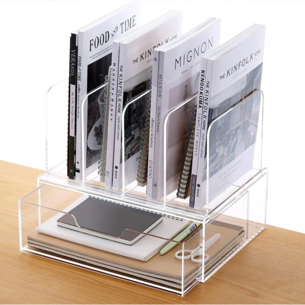 HeZone Desk Organizers and Storage, Office Organization Storage, Clear Acrylic Office Desk Organizers and Accessories with Drawer- 1 Pack