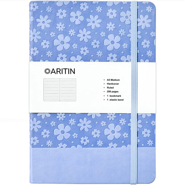 ARITIN Journal for Women-Journal Notebook Hardcover 208 Pages Lined, PU Leather Notebook Embossed Flowers, 5.7 X 8.4 in, 100gsm A grade Paper, Light Blue
