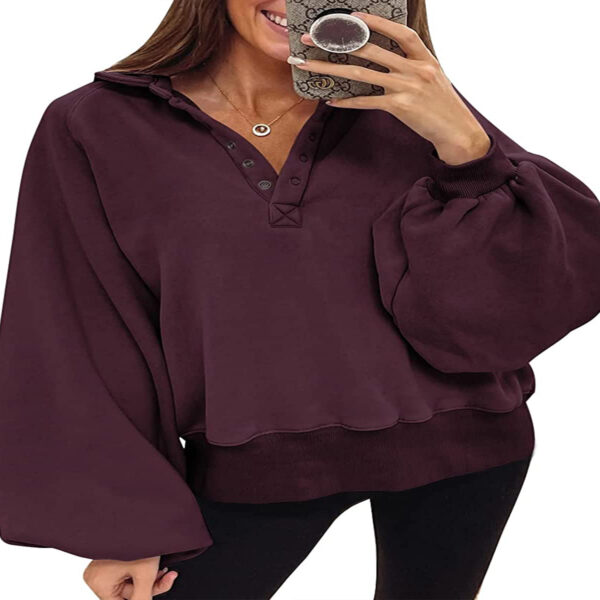 Trendy Queen Womens Sweatshirt Fall Clothes 2022 Lantern Sleeve Drop Shoulder Pullover Hoodies Button Fashion Y2K Outfits