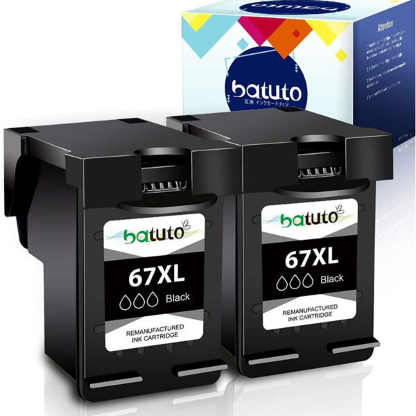 batuto Remanufactured hp 67 Ink cartridges Black/Color Combo Pack for DeskJet 2700 2755 2755e Envy 6000 6400 6455 6458e 6055e DeskJet Plus 4100 4155e with 67xl hp Printer Ink (2 Black Pack)