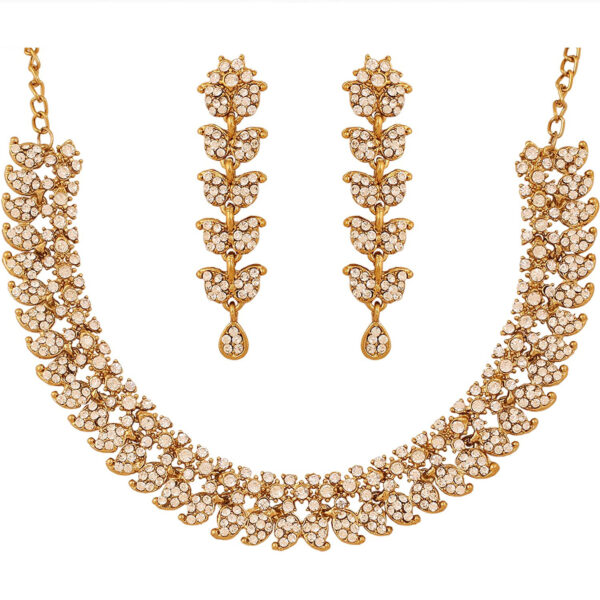 Touchstone Hollywood Glamour crystals rhinestones paisley motif grand jewelry necklace in antique gold or white tone for women