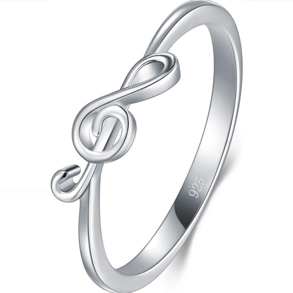 BORUO 925 Sterling Silver Ring - Stackable Music Note Band - Comfort Fit Silver Rings Women - Music Note Silver Band Ring - Fine Jewellery Stackable Ring, 2mm, Size 4-12