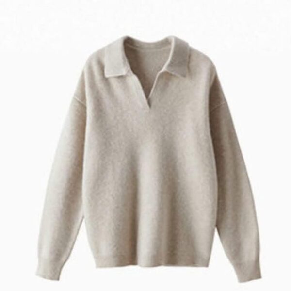 Walnut Cashmere Sweater Women Polo V Neck Set Knitting Loose Casual Wide Leg Pants Thickened Sweater Two-Piece Set (Color : D, Size : XL Code) - Image 2