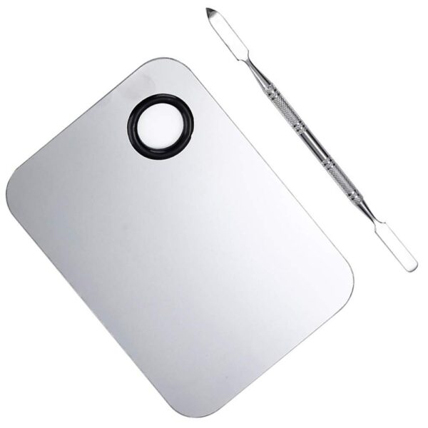 Stainless Steel Cosmetic Makeup Palette, Professional Cosmetic Mixing Makeup Palette Spatula Makeup Artist Tool, Beauty Salon Color Cream Mixing Palette With A Spatula Makeup Nail Art Palette - Image 3