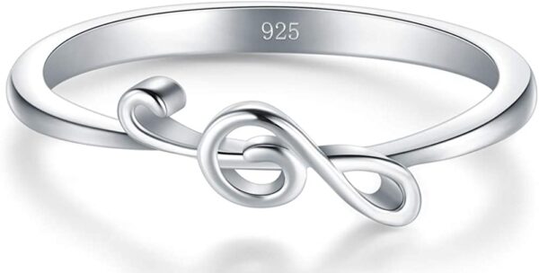 BORUO 925 Sterling Silver Ring - Stackable Music Note Band - Comfort Fit Silver Rings Women - Music Note Silver Band Ring - Fine Jewellery Stackable Ring, 2mm, Size 4-12 - Image 4