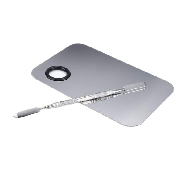 Stainless Steel Cosmetic Makeup Palette, Professional Cosmetic Mixing Makeup Palette Spatula Makeup Artist Tool, Beauty Salon Color Cream Mixing Palette With A Spatula Makeup Nail Art Palette - Image 2