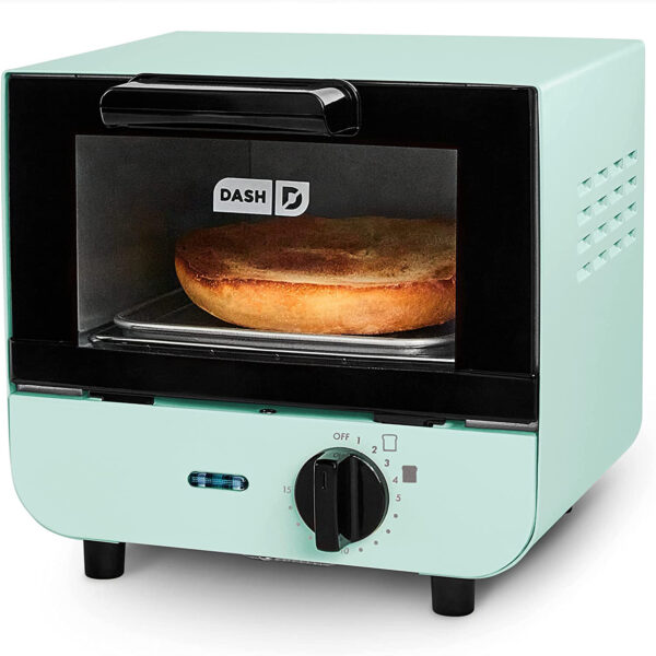 DASH Mini Toaster Oven Cooker for Bread, Bagels, Cookies, Pizza, Paninis & More with Baking Tray, Rack, Auto Shut Off Feature - Aqua