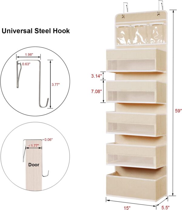 Univivi Door Hanging Organizer Nursery Closet Cabinet Baby Storage with 4 Large Pockets and 3 Small PVC Pockets for Cosmetics, Toys and Sundries Grey - Image 3