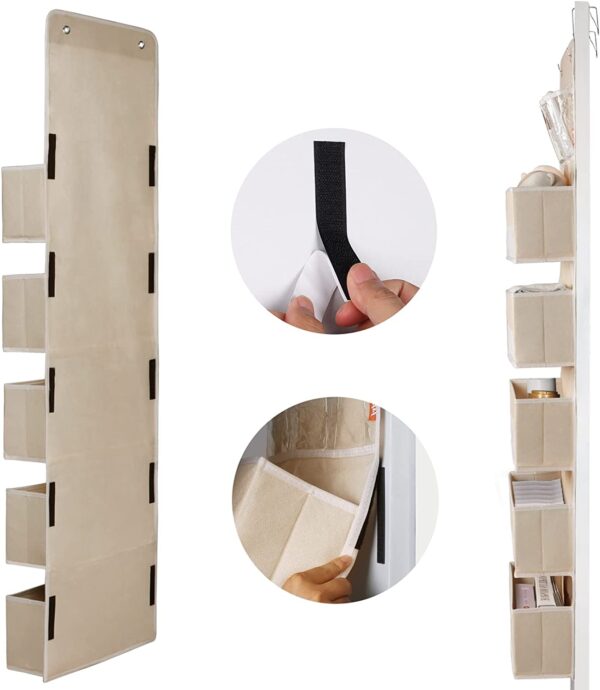 Univivi Door Hanging Organizer Nursery Closet Cabinet Baby Storage with 4 Large Pockets and 3 Small PVC Pockets for Cosmetics, Toys and Sundries Grey - Image 4