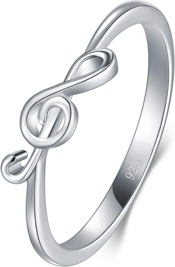 BORUO 925 Sterling Silver Ring - Stackable Music Note Band - Comfort Fit Silver Rings Women - Music Note Silver Band Ring - Fine Jewellery Stackable Ring, 2mm, Size 4-12 - Image 5