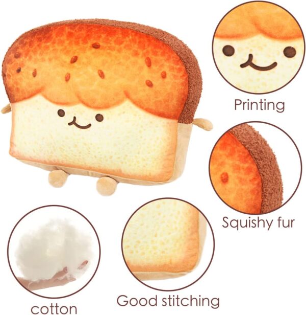 ARELUX Funny Toast Sliced Bread Pillow,Bread Shape Plush Hugging Pillow with Red Scarf,Soft Toast Food Sofa Cushion for Home Decor,Plush Toy Gifts for Kids Birthday(17.7'') - Image 6