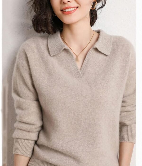 Walnut Cashmere Sweater Women Polo V Neck Set Knitting Loose Casual Wide Leg Pants Thickened Sweater Two-Piece Set (Color : D, Size : XL Code) - Image 5